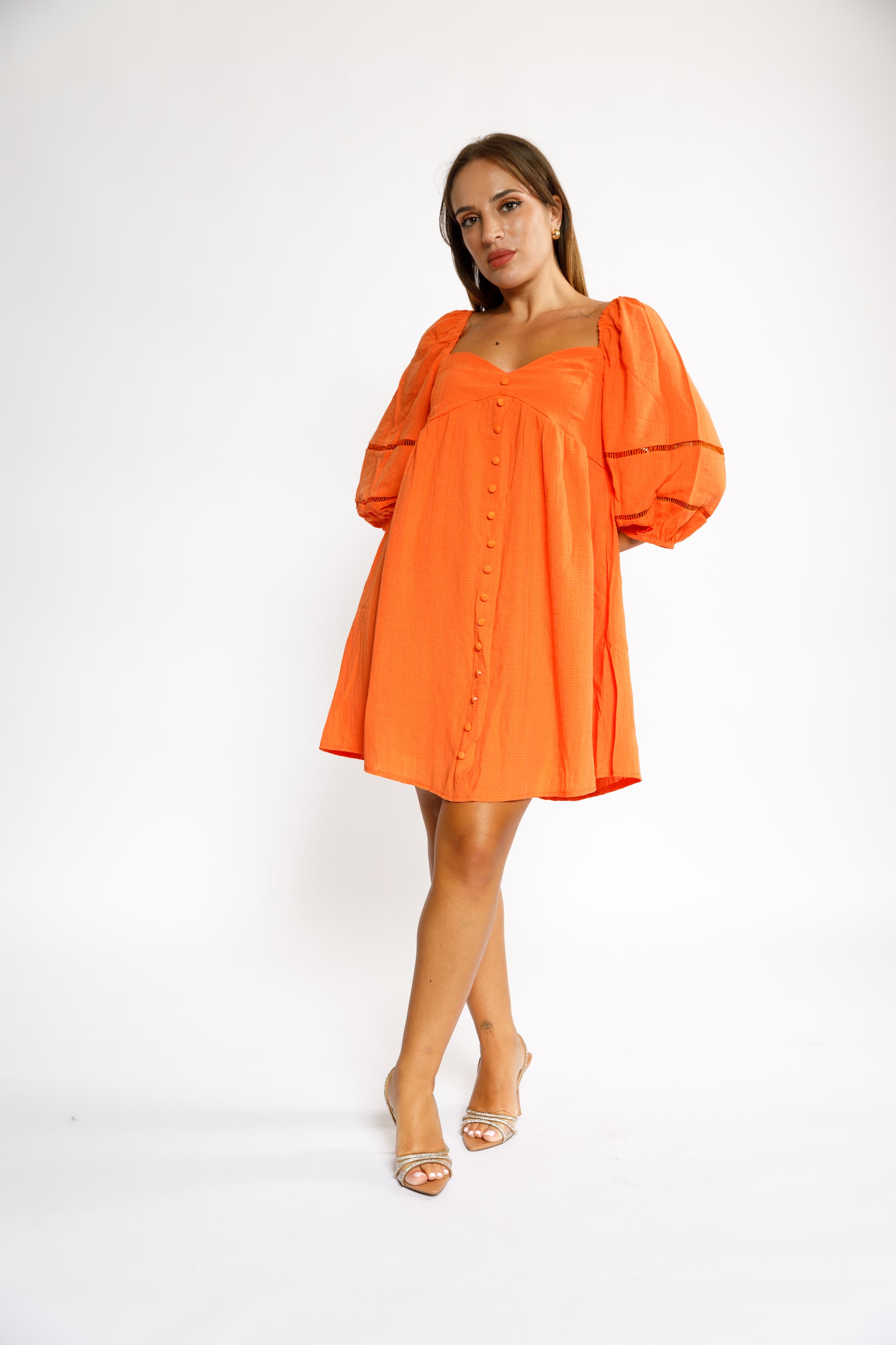 Bright Orange Button-Front Mini Dress