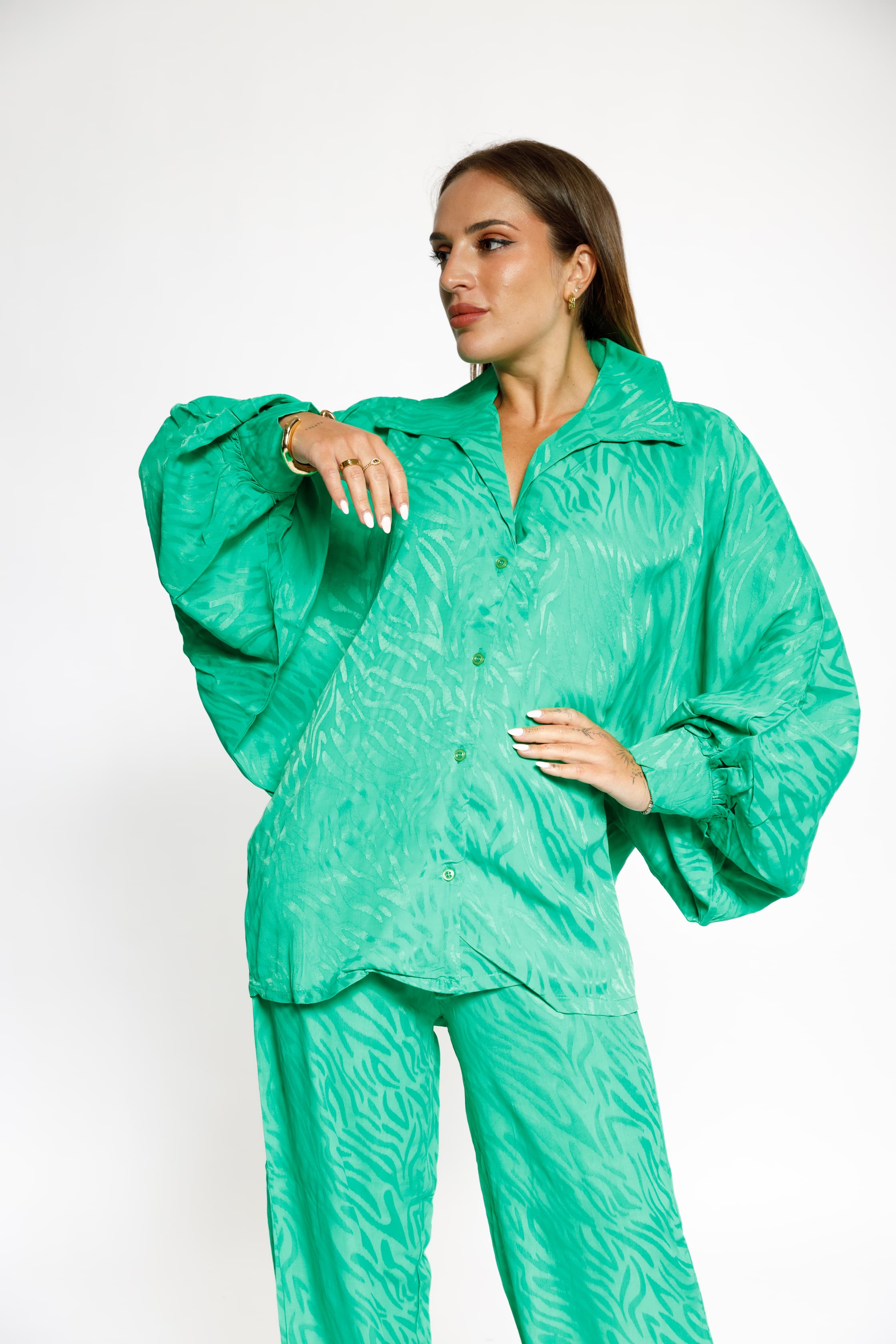 Silky Green Animal-Print Set