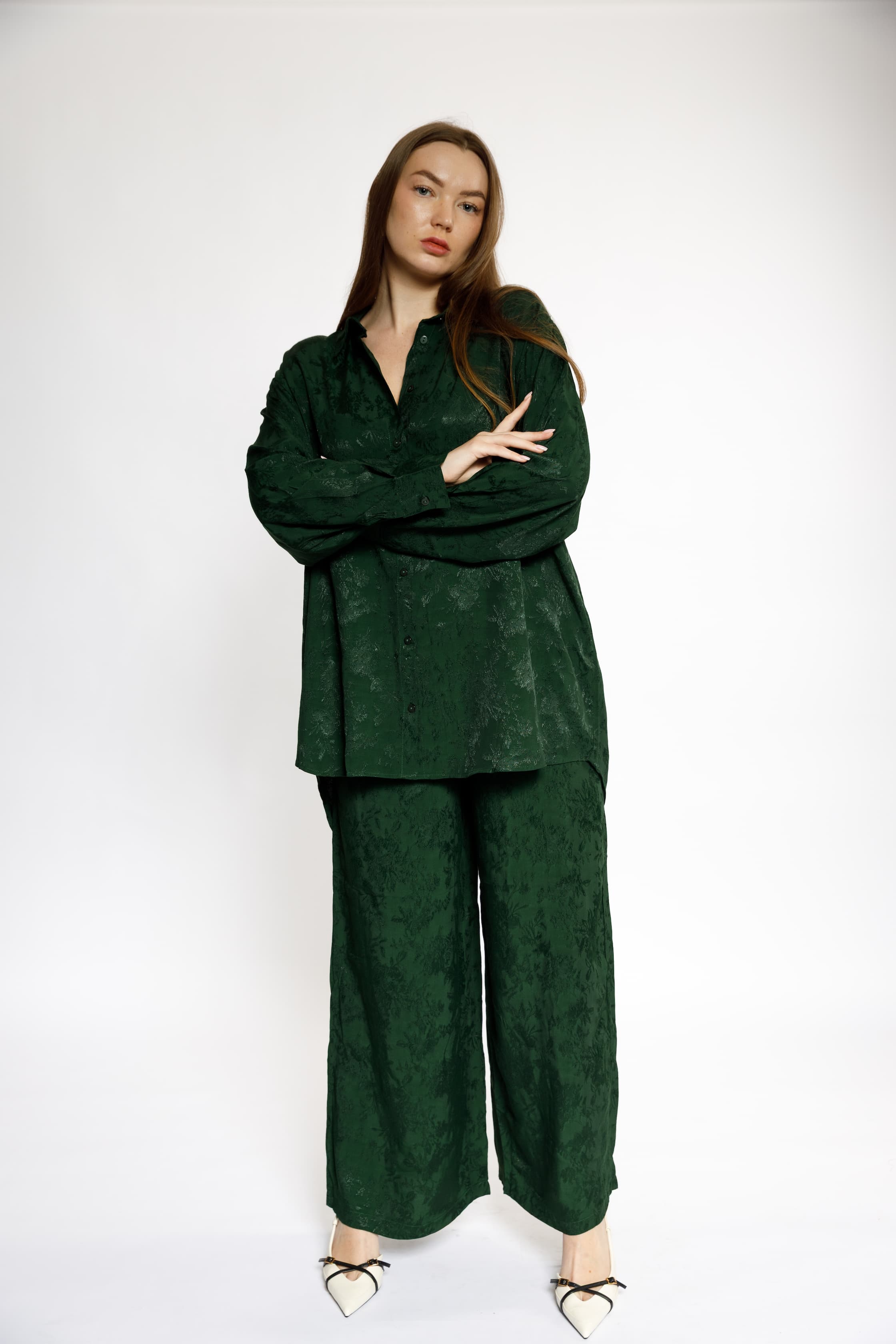 Deep Green Textured Set – Plus Size