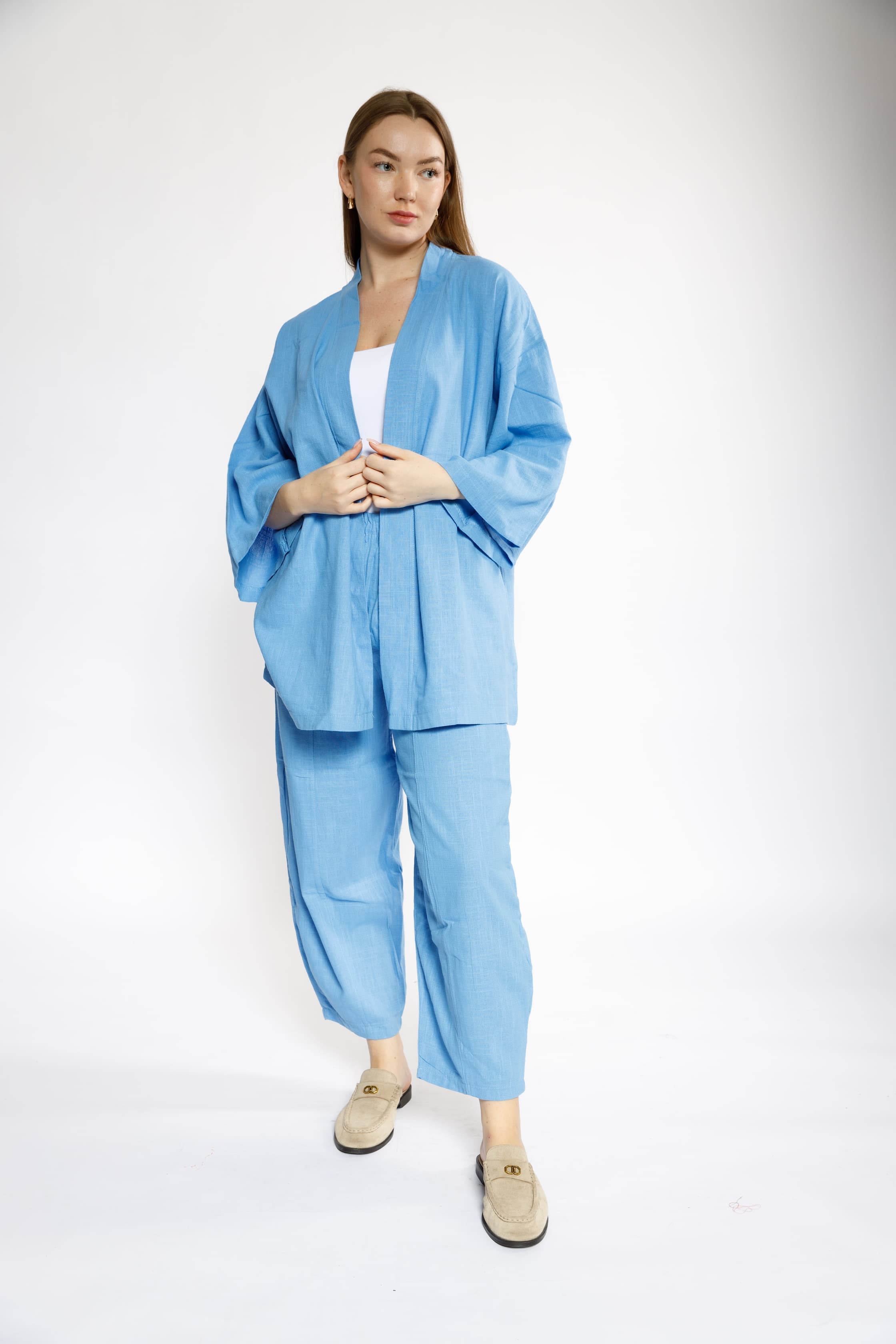Sky Blue Kimono & Pants Set