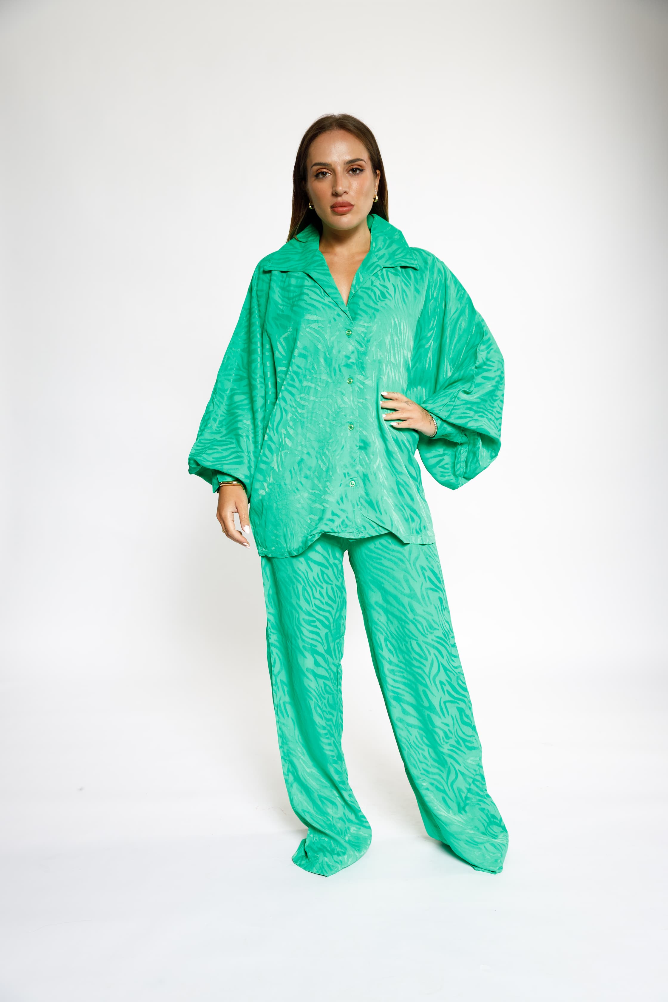 Silky Green Animal-Print Set