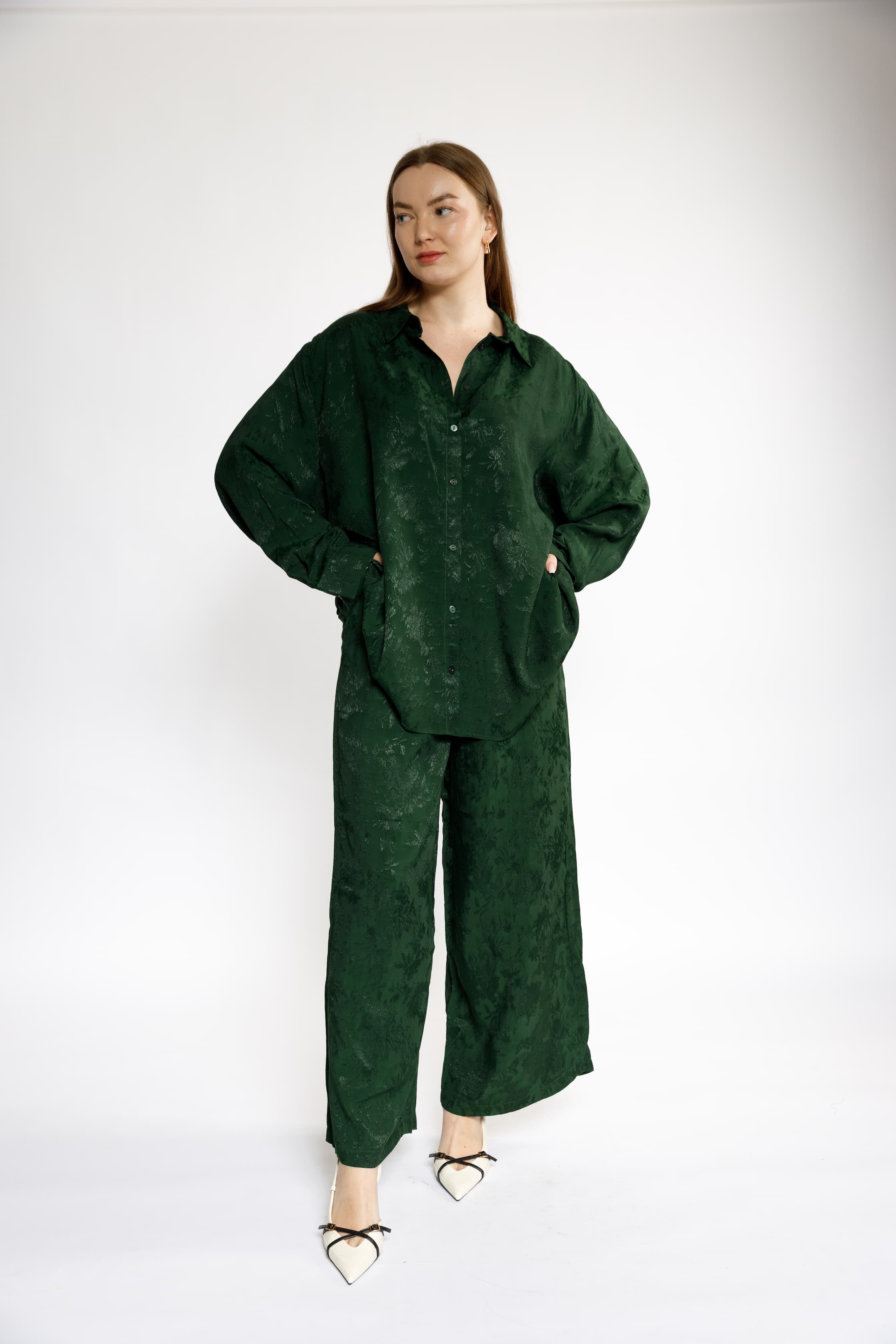 Deep Green Textured Set – Plus Size