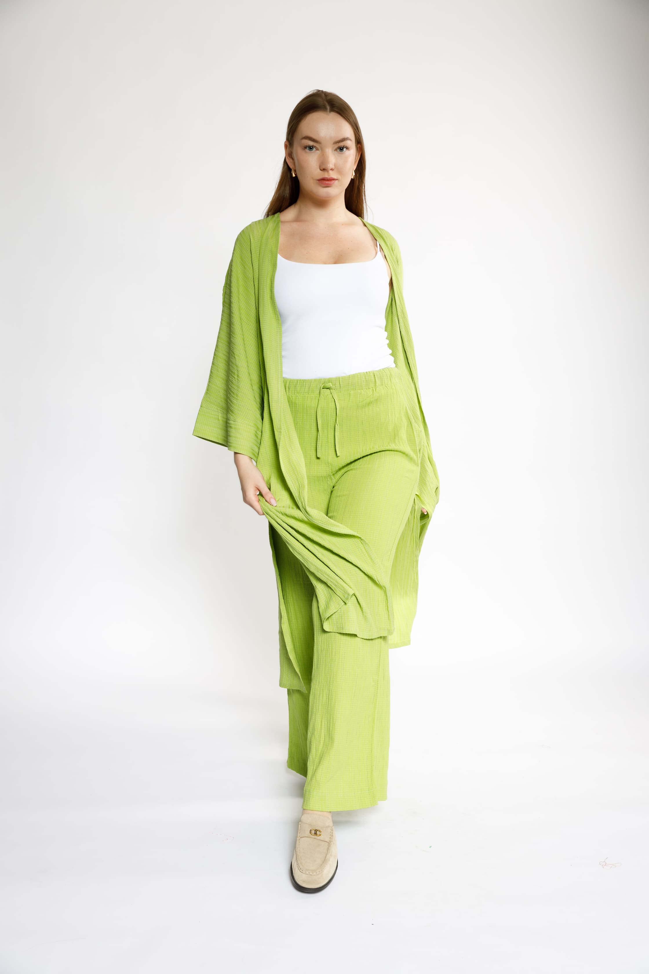 Lime Green Kimono & Pants Set