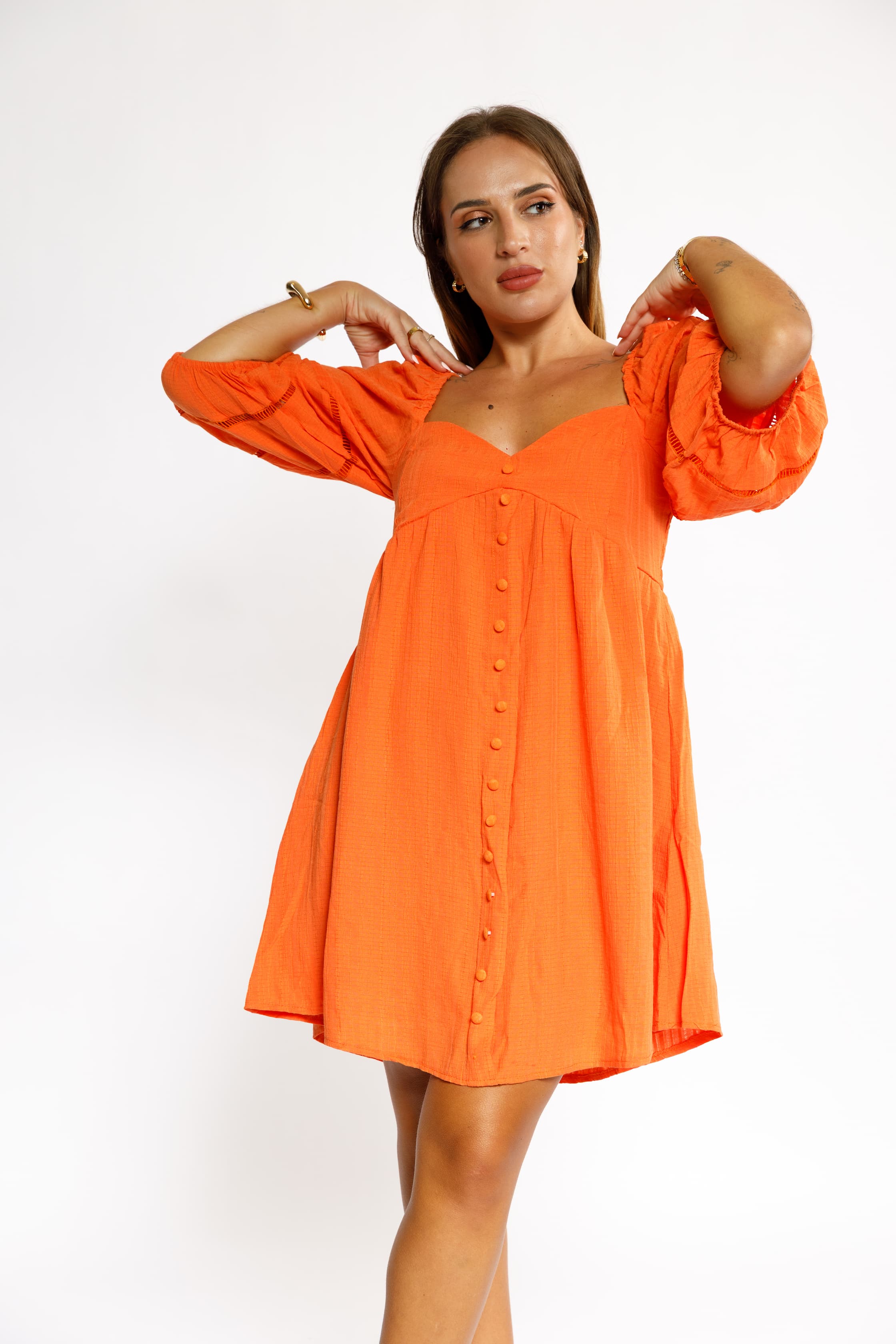Bright Orange Button-Front Mini Dress