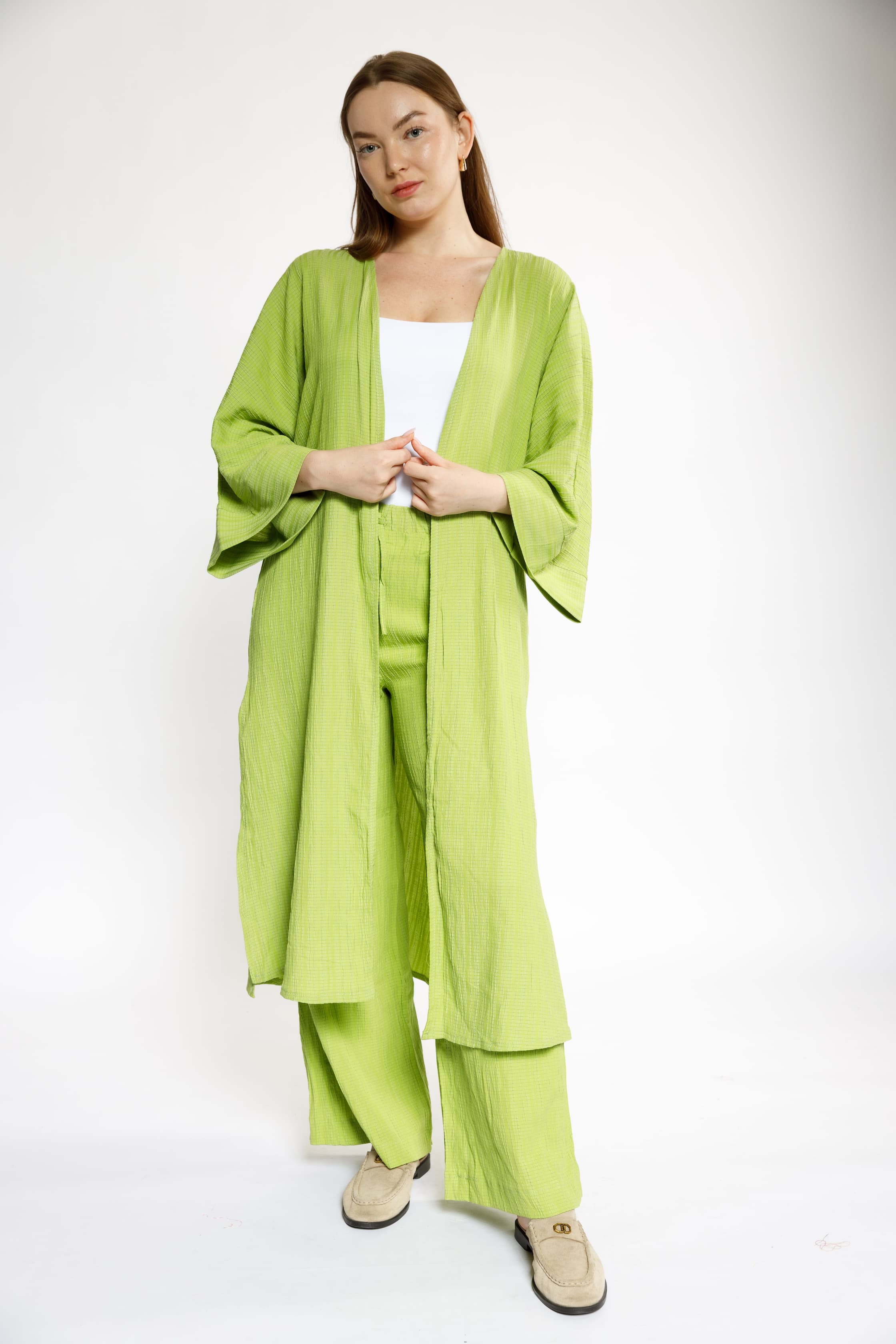 Lime Green Kimono & Pants Set