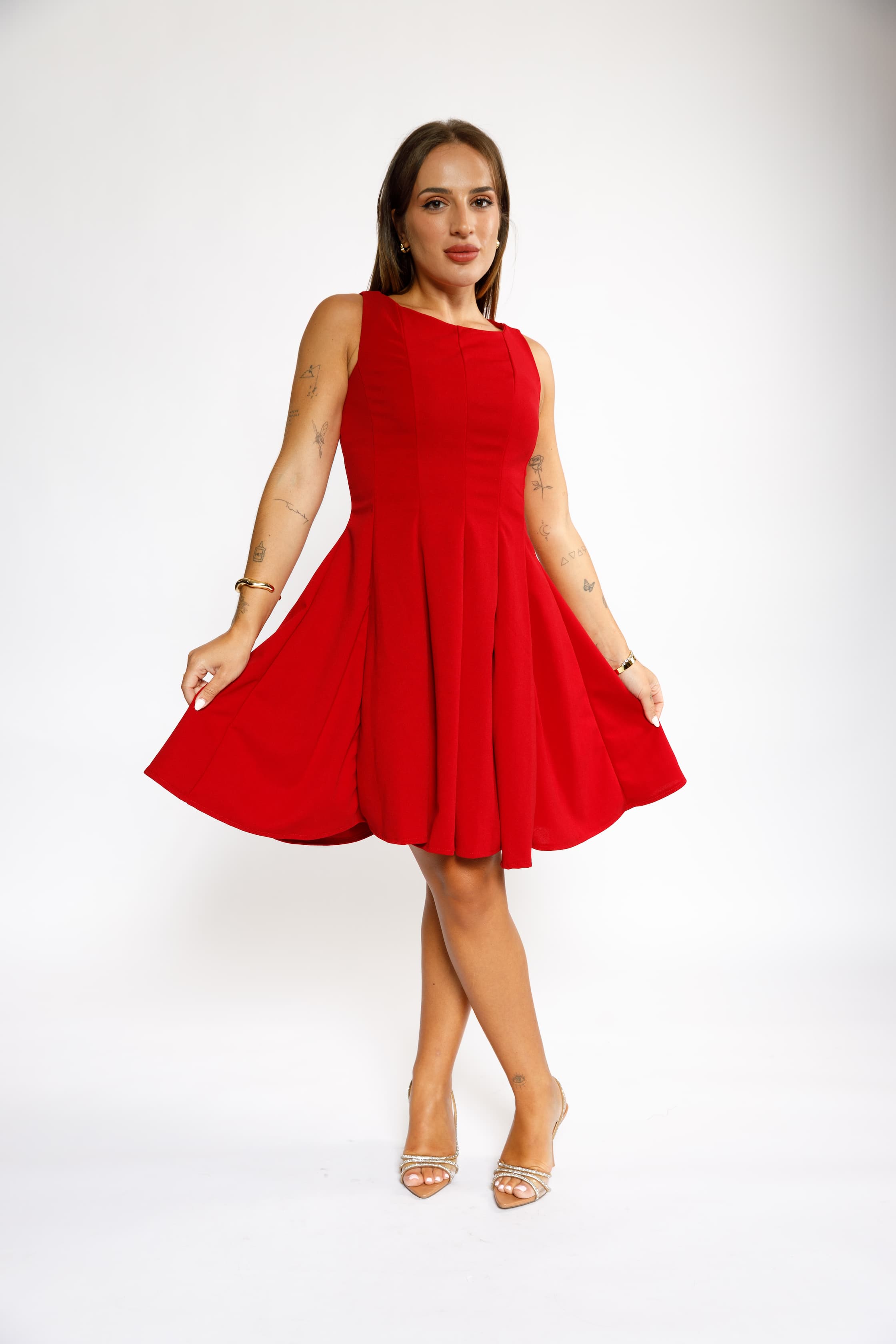 Sleeveless Fit-and-Flare Red Dress