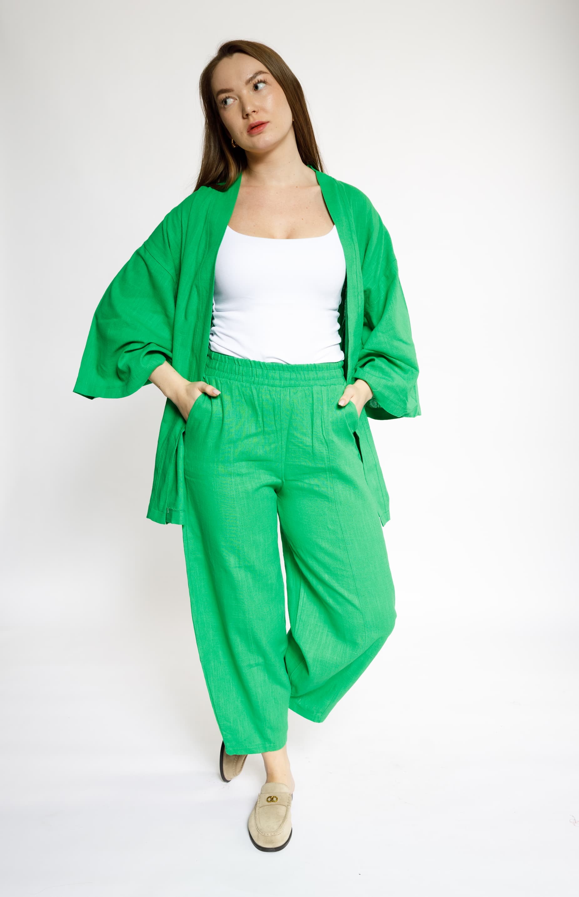 Grass Green Kimono & Pants Set