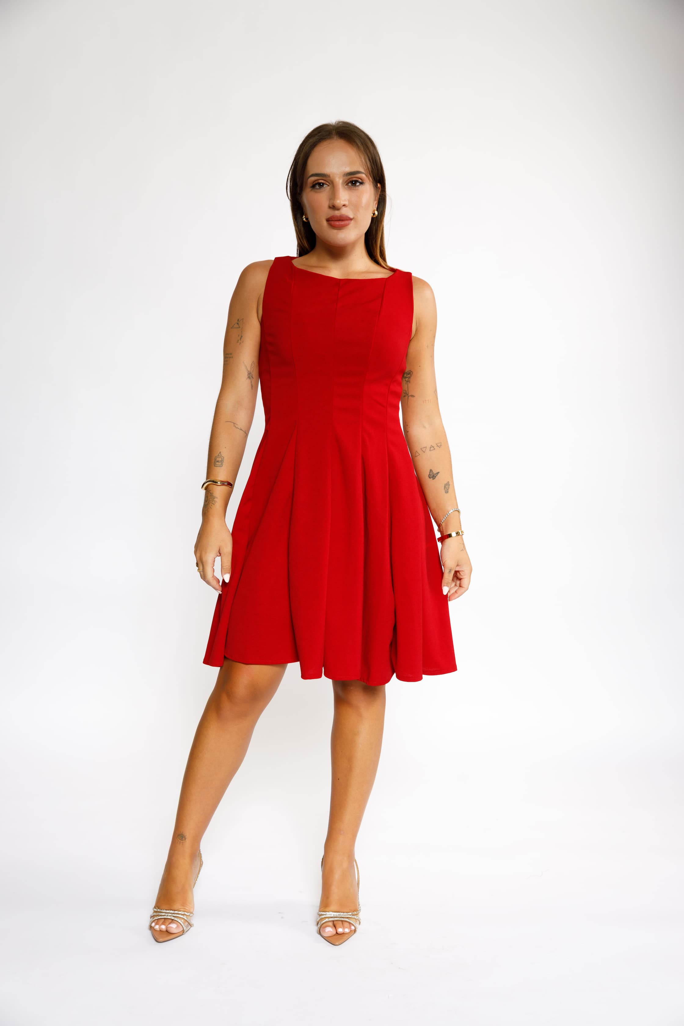 Sleeveless Fit-and-Flare Red Dress
