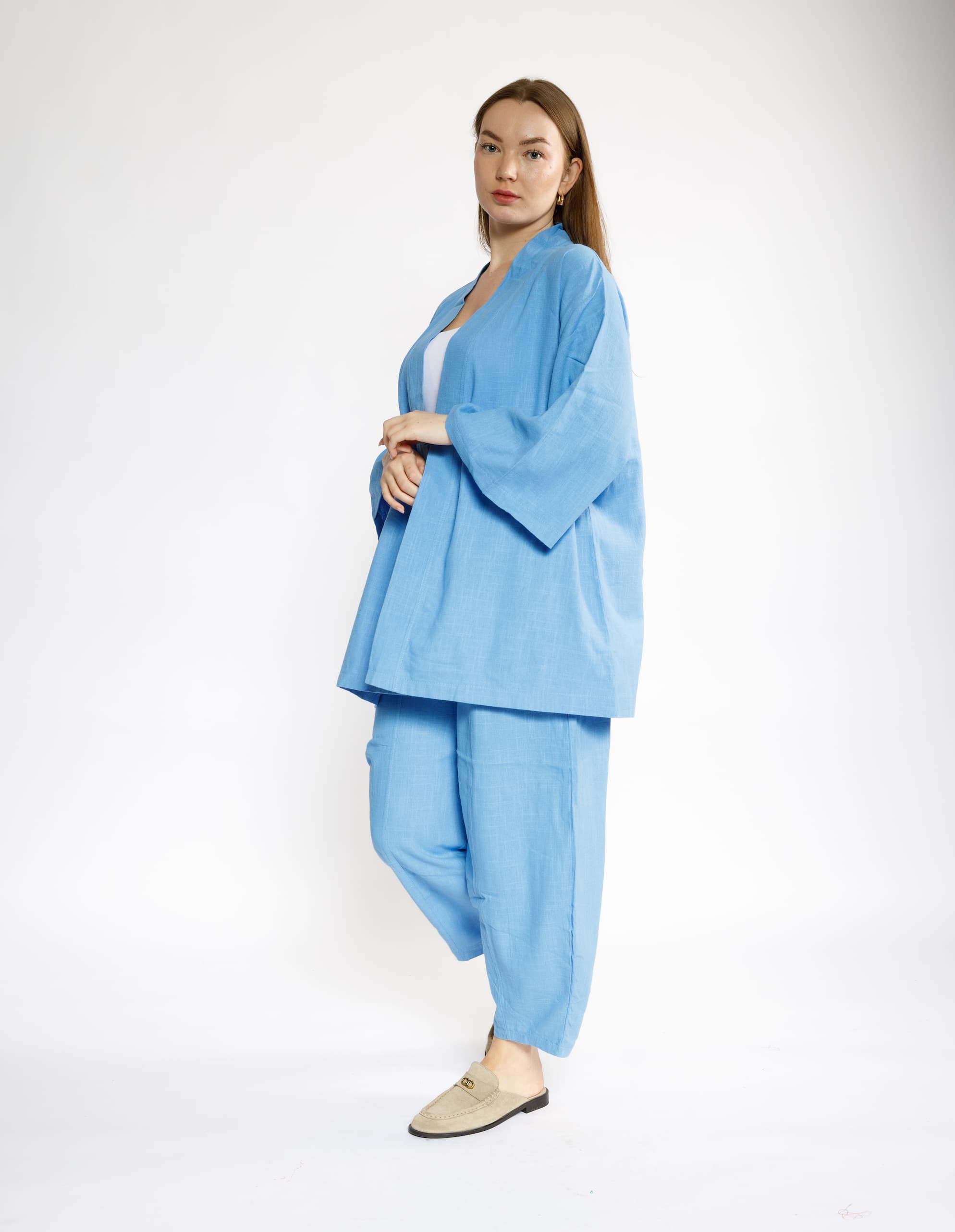 Sky Blue Kimono & Pants Set