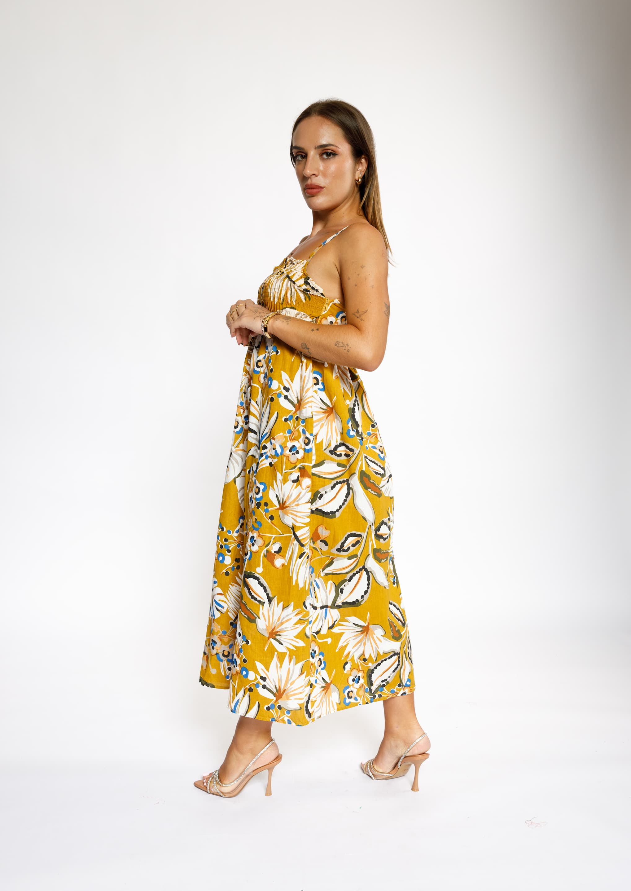 Yellow Floral Midi Dress